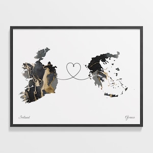 Irland Griechenland Druck, Griechisch Geschenk, Marmor Zwei Länder Karte Poster, Reisekunst, Fernkarte, C22-1064