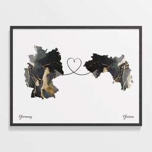 Von Deutschland nach Guatemalteken Druck, Geschenk für Guatemalteken, Marmor Zwei Länder Karte Poster, Reisekunst, Auslandsreise, C22-471