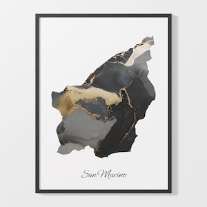 San Marino Art Print, Sammarinese Map Poster, Elegant Country Artwork, Black and Gold SM Painting, Exclusive map art, C25-156