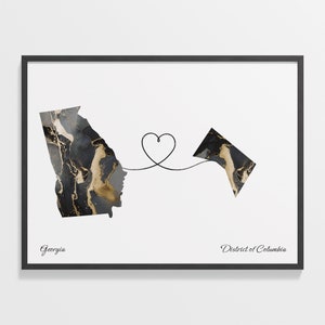 Georgia to District of Columbia Print, Washingtonian Gift, Marble Two Countries Map Poster, Travel Art, Moving Overseas, C22-1566