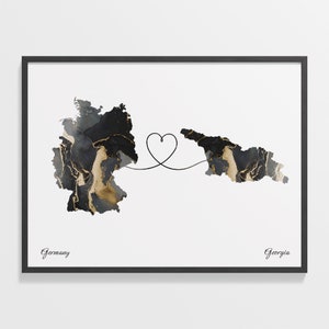 Deutschland Georgien Druck, Georgien Geschenk, Marmor Zwei Länder Karte Poster, Reisekunst, Abenteuer erwartet Karte, C22-464