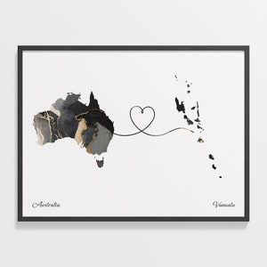 Australien Vanuatu Druck, Ni-Vanuatu Geschenk, Marmor Zwei Länder Karte Poster, Reisekunst, Länder Herzkarte, C22-989
