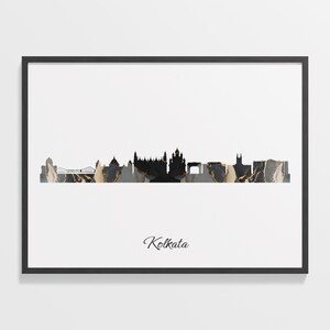 Kolkata Skyline Print, Marmor Stadtbild, Indien Wand Kunst Poster, Marmor Karte, City Skyline Print, C28-44