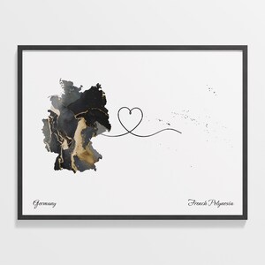 Deutschland Französisch-Polynesien Druck, Französisch-Polynesien Geschenk, Marmor Zwei Länder Karte Poster, Reisekunst, Abschiedsreise, C22-461