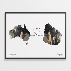 Australien Uruguay Druck, Uruguay Geschenk, Marmor Zwei Länder Karte Poster, Reisekunst, Länder Herz, C22-987