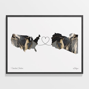 USA Libyen Druck, Libysche Geschenk, Marmor zwei Länder Karte Poster, US Wandkunst, Far Apart, C22-105