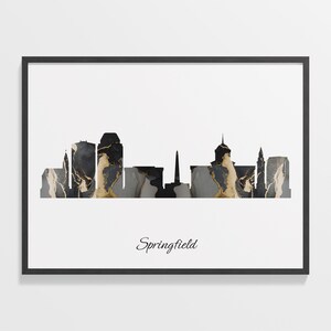 Springfield Skyline Print, Marble Cityscape, United States Wall Art Poster, City Skyline, Skyline Poster, C28-388