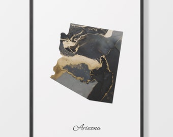 Arizona Map Art Print: Black and Gold Abstract AZ Poster