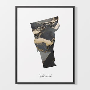 Vermont Art Print, Vermonter Map Poster, Elegant Country Artwork, Black and Gold VT Painting, Elegant gift art, C25-246