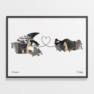 Kanada, Türkei Druck, Tunesische Geschenk, Marmor Zwei Länder Karte Poster, Reisekunst, Auswanderin Geschenk, C22-781
