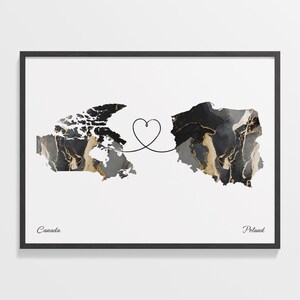 Kanada Polen Druck, Philippinisches Geschenk, Marmor Zwei Länder Karte Poster, Reisekunst, Volunteer Geschenk, C22-742