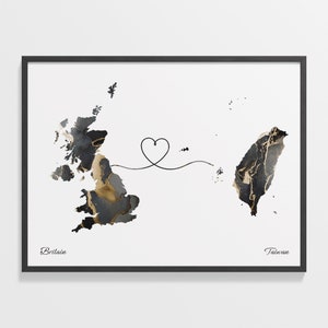 Großbritannien nach Taiwan Druck, Taiwan Geschenk, Marmor zwei Länder Karte Poster, UK Wandkunst, Umzug Geschenk, C22-376