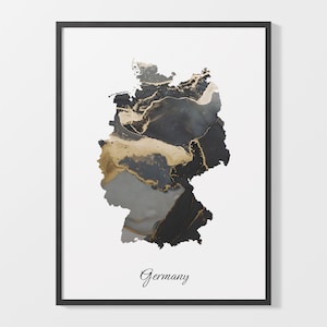 Germany Map Art Print: Black and Gold Abstract Country Artwork