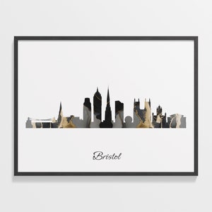 Bristol Skyline Print, Marble Cityscape, United Kingdom Wall Art Poster, City Skyline, City Scape Print, C28-168