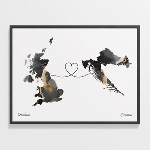 Großbritannien nach Kroatien Druck, kroatische Geschenk, Marmor zwei Länder Karte Plakat, Großbritannien Wandkunst, im Ausland lebende Karte, C22-242