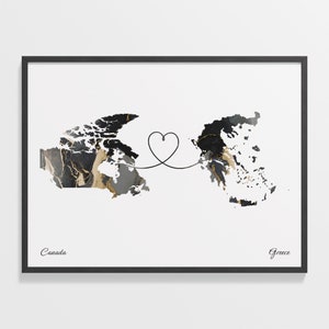 Kanada nach Griechenland Druck, Ghanaisches Geschenk, Marmor Zwei Länder Karte Poster, Reisekunst, Umzug ins Ausland, C22-665