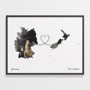 Deutschland Neuseeland Druck, Neukaledonien Geschenk, Marmor Zwei Länder Karte Poster, Reisekunst, LDR Geschenk, C22-529