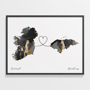 Irland Honduras Druck, honduranisches Geschenk, Marmor zwei Länder Karte Poster, Reisekarte, bewegliche Überseekarte, C22-1073