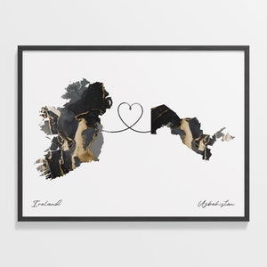 Irland Usbekistan Druck, Usbekistan Geschenk, Marmor Zwei Länder Karte Poster, Reisekunst, Länder Herzkarte, C22-1187