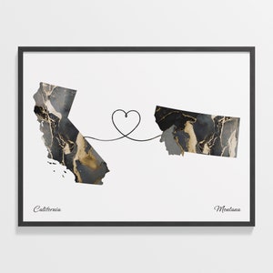 Kalifornien, Montana Druck, Montanan Geschenk, Marmor Zwei Länder Karte Poster, Reisekunst, LDR, C22-1221