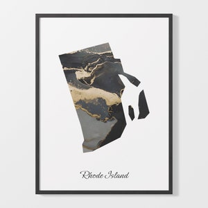 Rhode Island Art Print, Rhode Islander Map Poster, Elegant Country Artwork, Black and Gold RI Painting, Stylish map print, C25-239