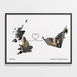 Großbritannien vereinte Arabische Wähler, Emirati Geschenk, Marmor Zwei Länder Karte Poster, UK Wandkunst, Global Love Geschenk, C22-388