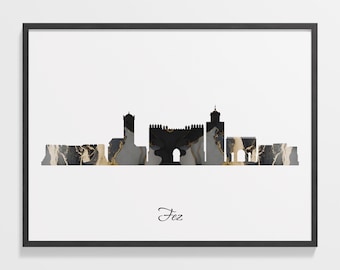 Fez Skyline Print: Marble Gold Africa Cityscape Wall Art