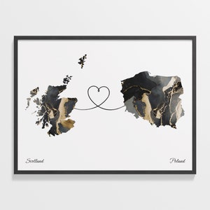 Schottland, Polen Druck, polnische Geschenk, Marmor zwei Länder Karte Plakat, Reise-Kunst, Expatriate Karte, C22-1738