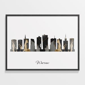 Warsaw Skyline Print, Marble Cityscape, Poland Wall Art Poster, Gold Cityscape, Home Decore, C28-407