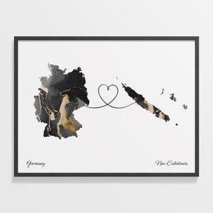 Deutschland Neukaledonien Druck, Niederländisch Geschenk, Marmor Zwei Länder Karte Poster, Reisekunst, LDR, C22-528