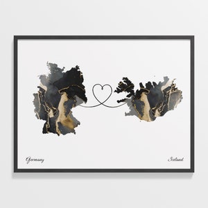 Germany to Iceland Print, Hungarian Gift, Marble Two Countries Map Poster, Travel Art, Moving Overseas Gift, C22-478
