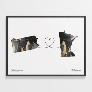 Pennsylvania nach Minnesota Druck, Minnesota Druck, Marmor Zwei Länder Karte Poster, Reisekunst, Abschiedsgeschenk, C22-1426