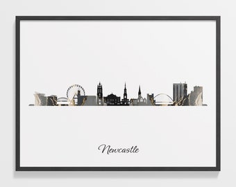 Newcastle Skyline Print: Marble Black and Gold Cityscape Art
