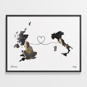 Großbritannien nach Italien Druck, Italienisches Geschenk, Marmor Zwei Länder Karte Poster, UK Wandkunst, Globale Liebe, C22-288