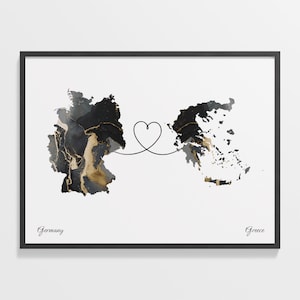 Deutschland nach Griechenland Druck, Ghanaisches Geschenk, Marmor Zwei Länder Karte Poster, Reisekunst, Umzug ins Ausland Geschenk, C22-466