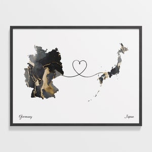 Deutschland Japan Print, Jamaika Geschenk, Marmor Zwei Länder Karte Poster, Reisekunst, Global Love Map, C22-488