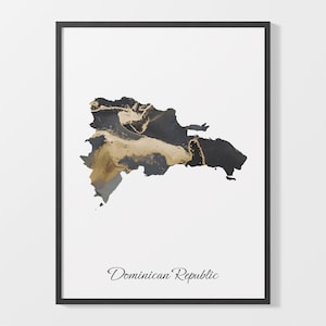 Dominikanische Republik Kunstdruck, Landkarte Landkarte, schwarz und Gold DO Malerei, abstraktes Dekor, C25-50