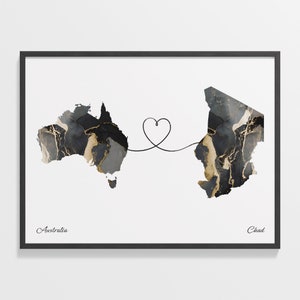 Australia to Chad Print, Central African Gift, Marble Two Countries Map Poster, Travel Art, Goodbye, C22-831