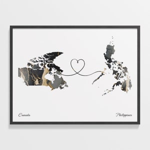 Kanada Philippinen Druck, Peruanische Geschenk, Marmor Zwei Länder Karte Poster, Reise Kunst, Volunteer, C22-741