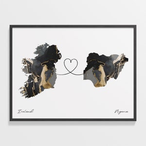 Irland Nigeria Druck, Nigeria Geschenk, Marmor zwei Länder Karte Poster, Reisekunst, Auf Wiedersehen Geschenk, C22-1129