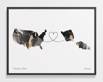 USA Samoa Map Print: Marble Country Connection Wall Art