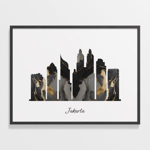 Jakarta Skyline Print: Marble Black and Gold Cityscape Art