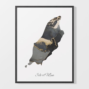 Isle of Man Art Print, Manx Map Poster, Elegant Country Artwork, Black and Gold IM Painting, Metallic map print, C25-87