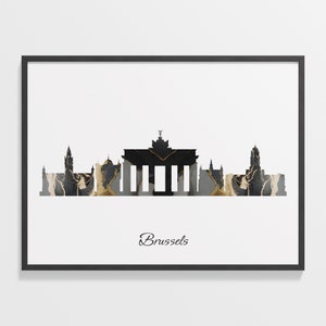 Brussels Skyline Print, Marble Cityscape, Belgium Wall Art Poster, Gold Cityscape, Skyline Canvas Art, C28-187