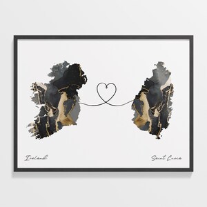 Landkarte Irland St. Lucia, Ruanda Geschenk, Marmor Zwei Länder Karte Poster, Reisekunst, Willkommen zu Hause Karte, C22-1148