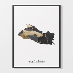 El Salvador Art Print, Salvadoran Map Poster, Elegant Country Artwork, Black and Gold SV Painting, Rich texture art, C25-54