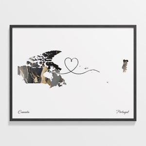 Kanada bis Portugal Druck, polnische Geschenk, Marmor zwei Länder Karte Plakat, Reise-Kunst, Volunteer-Karte, C22-743