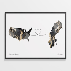 USA Schweden Druck, Schwedisches Geschenk, Marmor zwei Länder Karte Poster, US Wand Kunst, Reise ins Ausland, C22-174