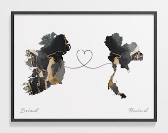 Ireland Thailand Map Print: Country Connection Travel Art