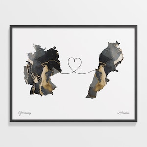 Germany to Lebanon Print, Latvian Gift, Marble Two Countries Map Poster, Travel Art, Overseas Love Gift, C22-499